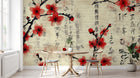 Design A0575 — Papier peint Cerisier Rouge Encre Asiatique — Novomur