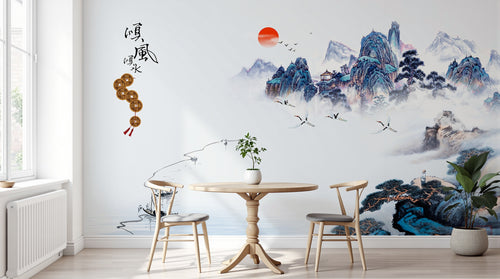 Design C0870 — Papier peint Asie Encre Bleue — Novomur