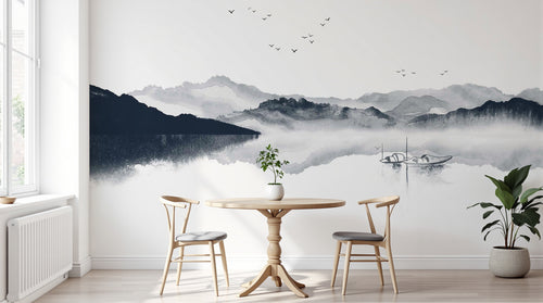 Design E0353 — Papier peint Asie Encre Noire Montagne — Novomur