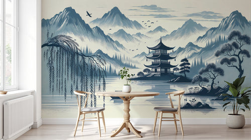 Design F0241 — Papier peint Asie Encre Bleue — Novomur
