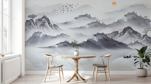 Design SK0087 — Papier peint Asie Encre Noire Montagne — Novomur