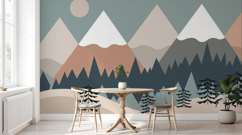 Design SL0413 — Papier peint Montagnes scandinaves sapins enfant — Novomur