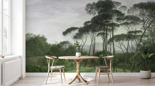Design SL0551 — Papier peint Pins parasols cerf paysage italien — Novomur
