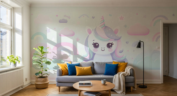 variant:A0009 | salon_01_scandi已做 — Licorne Enchantee Blanc — papier peint Novomur