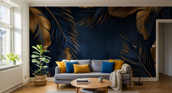 variant:A0017 | salon_01_scandi已做 — Palmiers au Clair de Lune Noir — papier peint Novomur