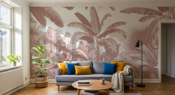 variant:A0034 | salon_01_scandi — Palmes et Bananiers Gris Perle — papier peint Novomur