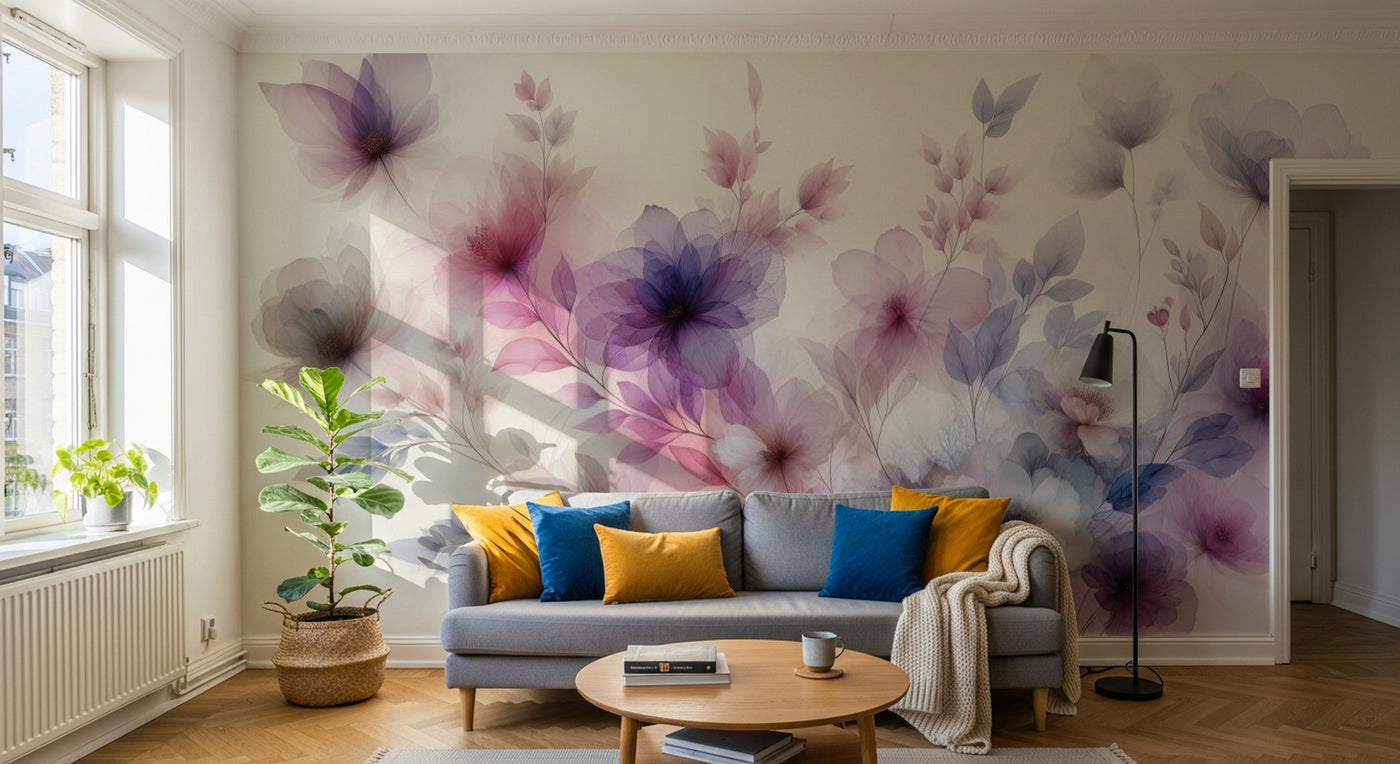 Papier peint Cerisier Gris Perle - Sur mesure - Design A0121