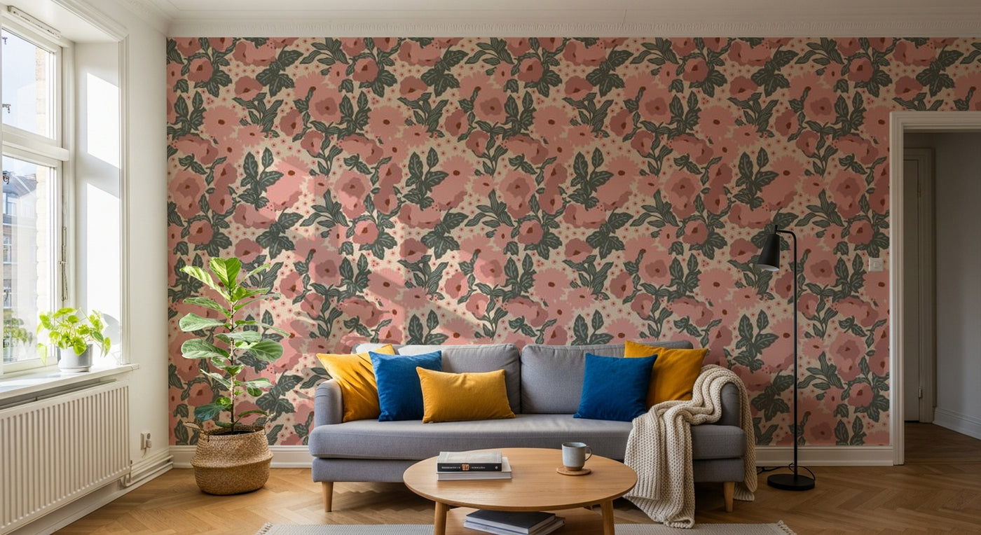 Papier peint Liberty Floral Anthracite - Sur mesure - Design A0241