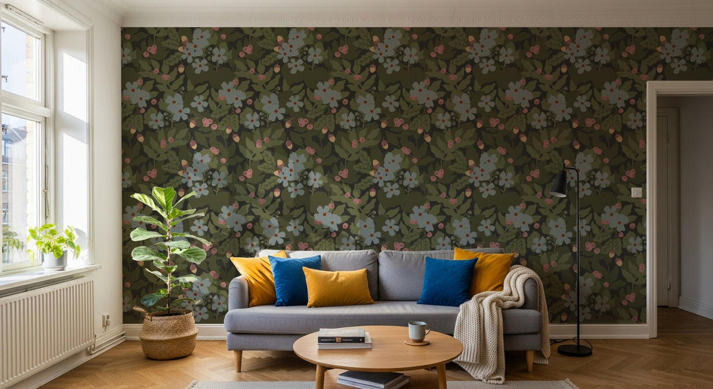 Papier peint Liberty Floral Anthracite - Sur mesure - Design A0242