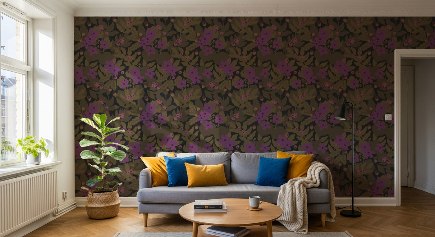 Papier peint Liberty Floral Anthracite - Sur mesure - Design A0244