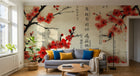 Design A0574 — Papier peint Cerisier Rouge Encre Asiatique — Novomur