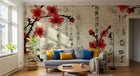 Design A0575 — Papier peint Cerisier Rouge Encre Asiatique — Novomur