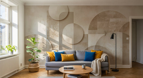Design A0895 — Papier peint Art Abstrait Bauhaus Beige - Collection 1 — Novomur