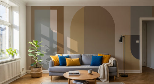 Design C0339 — Papier peint Art Abstrait Bauhaus Beige - Collection 1 — Novomur
