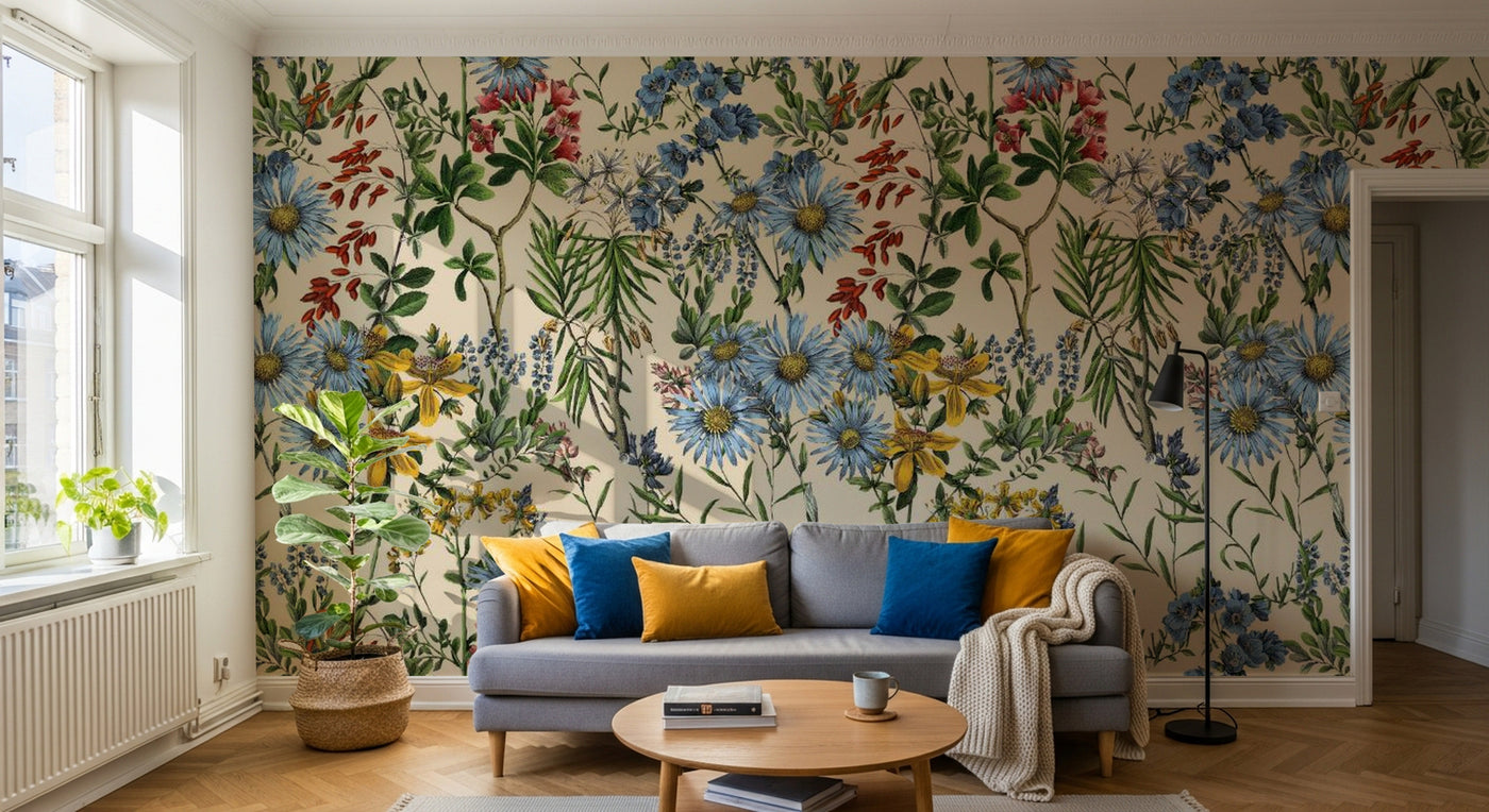 Papier peint Liberty Floral Anthracite - Sur mesure - Design D0220