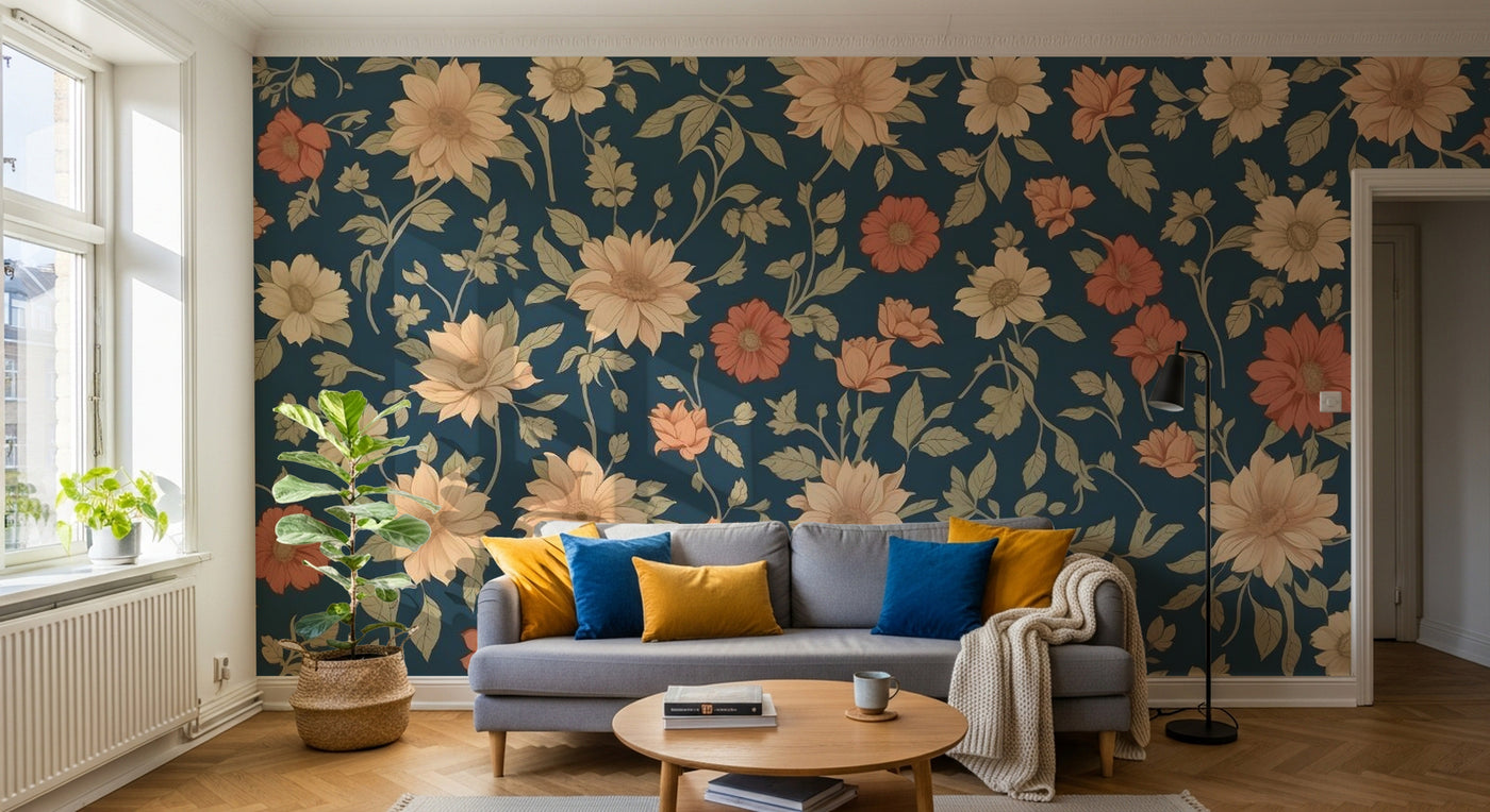 Papier peint Liberty Floral Anthracite - Sur mesure - Design F0218