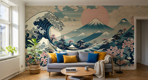 Design F0343 — Papier peint Mont Fuji et Hokusai — Novomur