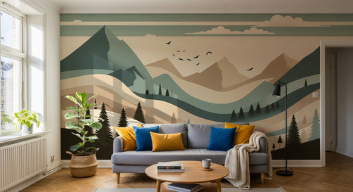 Design F0865 — Papier peint Paysage Montagne Minimaliste - Collection 2 — Novomur