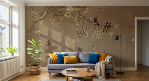 Design FC026 — Papier peint Chinoiserie prunier en fleurs et oiseaux — Novomur