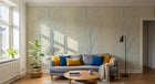 Design FC153B — Papier peint Arbres stylises corail bleu fond beige — Novomur