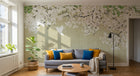Design FC268 — Papier peint Cascade fleurs blanches vertes colibri — Novomur