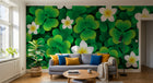 Design FC482 — Papier peint Trefles vert vif et frangipaniers blancs — Novomur