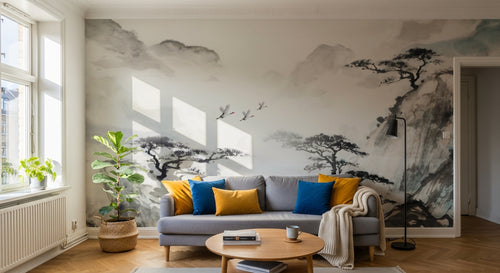 Design FC570 — Papier peint Pins montagnes brumeuses style chinois — Novomur