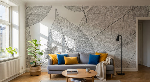 Design FC627 — Papier peint Feuilles transparentes nervurees gris — Novomur