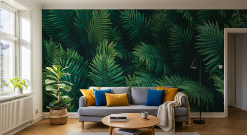 Design L0186 — Papier peint Fougeres gros plan vert fonce — Novomur