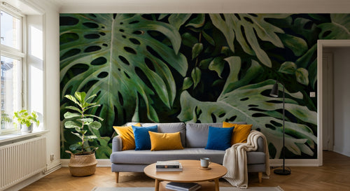 Design L0376 — Papier peint Monstera gros plan photo realiste — Novomur