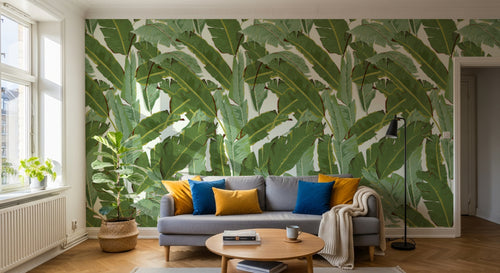 Design L0476 — Papier peint Pattern feuilles bananier vert repete — Novomur