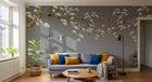 Design L0506 — Papier peint Magnolias oiseaux et rocher fond gris — Novomur