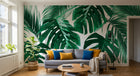 Design L0859 — Papier peint Monstera et palmes vert eclatant fond blanc — Novomur
