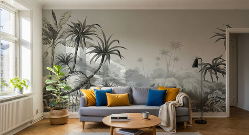 Design SD0032 — Papier peint Palmier Tropical Noir et Blanc — Novomur
