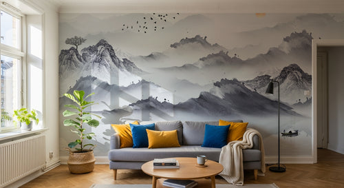 Design SK0087 — Papier peint Asie Encre Noire Montagne — Novomur
