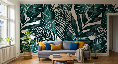 Design SK0671 — Papier peint Palmier Tropical Vert - Collection 2 — Novomur
