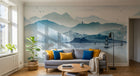 Design SL0004 — Papier peint Paysage encre bleue montagnes pagodes voiliers — Novomur