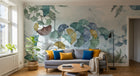 Design SL0008 — Papier peint Ginkgo multicolore aquarelle bleu pale — Novomur
