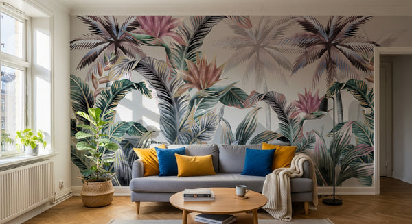 Papier peint Palmier Tropical Pop Art Vif - Sur mesure
