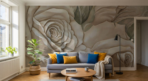 Design SL0189 — Papier peint Roses creme relief 3D peint main — Novomur