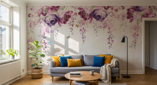 Design SL0202 — Papier peint Pivoines glycine cascade rose violet — Novomur