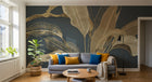 Design SL0206 — Papier peint Bananier dore relief fond bleu marine — Novomur