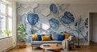 Design SL0333 — Papier peint Monstera bleue hexagones fond blanc — Novomur