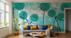 Design SL0350 — Papier peint Pissenlits turquoise fond grunge — Novomur