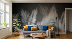 Design SL0386 — Papier peint Palmes blanches fond gris fonce contraste — Novomur