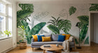 Design SL0442 — Papier peint Monstera palmes vert vif fond beton — Novomur