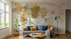 Design SL0477 — Papier peint Ginkgo dore oiseaux fond marbre — Novomur