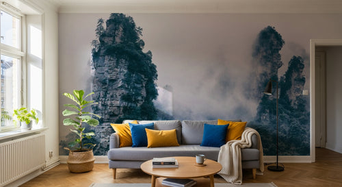 Design SL0531 — Papier peint Paysage karstique chinois pics brume — Novomur