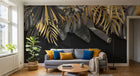 Design SL0705 — Papier peint Feuilles tropicales noir or fond noir luxe — Novomur