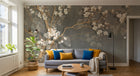 Design SL0820 — Papier peint Magnolia blanc oiseaux fond beton (variante SK0283) — Novomur